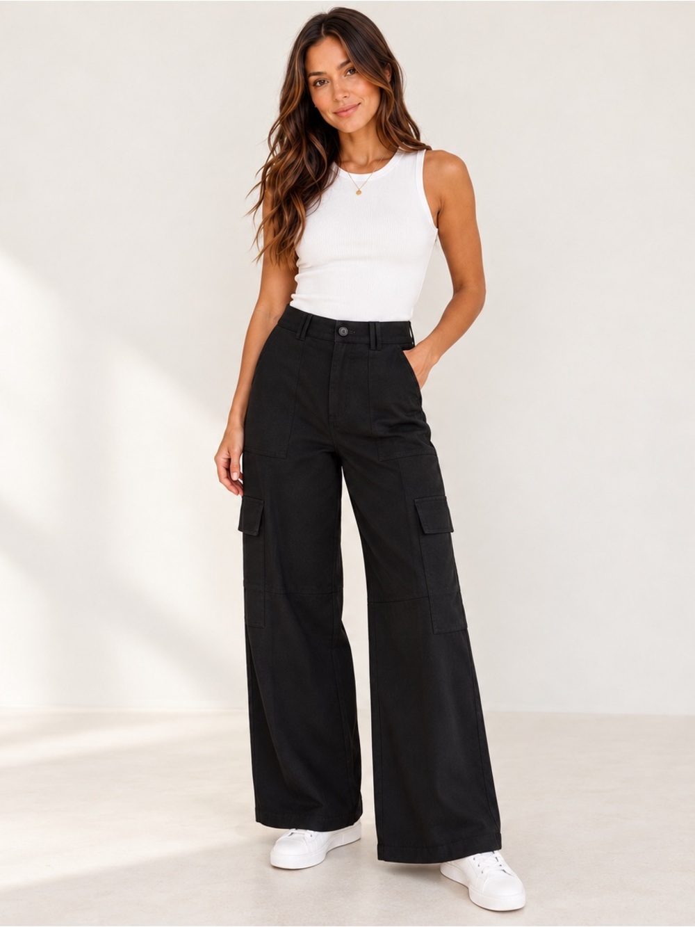 House of Harlow 1960 Black High Rise Wide Leg Cargo Pants Small NWOT
